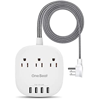 Desktop Power Strip with 3 Outlet 4 USB Ports 4.5A, Flat Plug and 5 ft Long Braided Extension Cords for Cruise Ship…